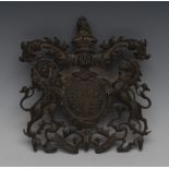 A 19th century bronze plaque, cast as the royal coat of arms, 20.