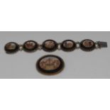 A Victorian micro-mosaic bracelet, with six ovals each set with classical ruins,