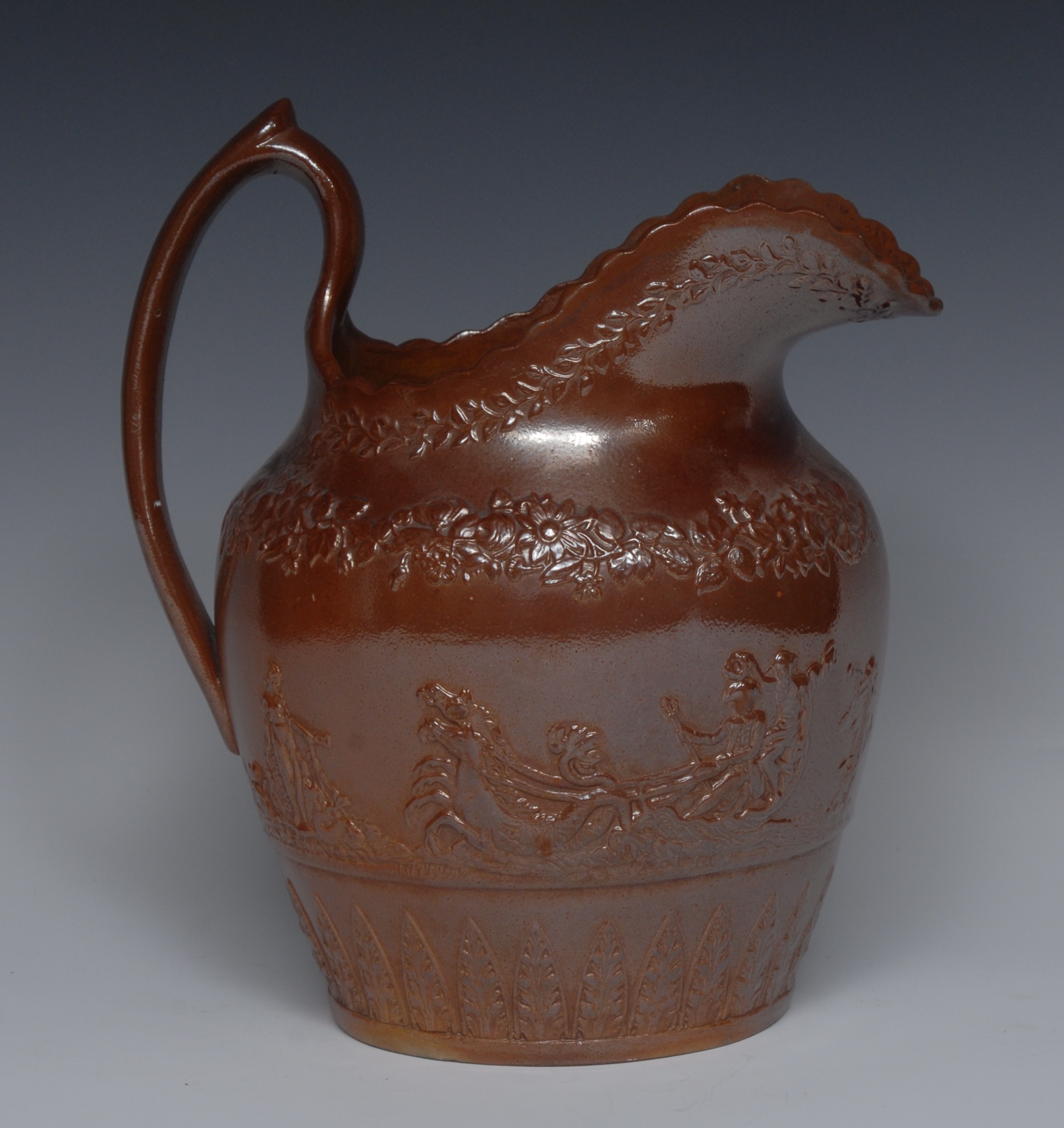 A 19th century Derbyshire brown salt glazed stoneware jug,