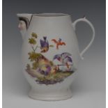 A Derby Admiral Rodney ovoid jug, decorated with fanciful birds pecking fruit, in coloured enamels,