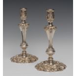 A pair of George III silver table candlesticks,