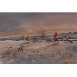 Michael Crawley Winter Hunt, Near Turnditch, Derbyshire signed, titled to verso, watercolour,