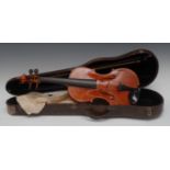 An English violin, by E W Whitworth, the well figured one-piece back 35.