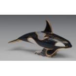 A Royal Crown Derby paperweight, Fair Isle Orca, special edition for Connaught House,
