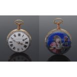 A 19th century French enamel and gilt metal open face pocket watch, white enamel dial,