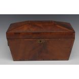 A Regency rosewood crossbanded mahogany sarcophagus tea caddy,