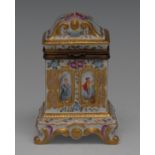 A Continental porcelain gilt metal mounted trinket casket,