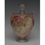 A Royal Worcester two handled pedestal ovoid vase,