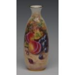 A Royal Worcester slender ovoid vase, painted by P Stanley, signed, with peaches and damsons,