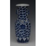 A Chinese ovoid vase, decorated in underglaze blue with stylised flowerheads and scrolling foliage,