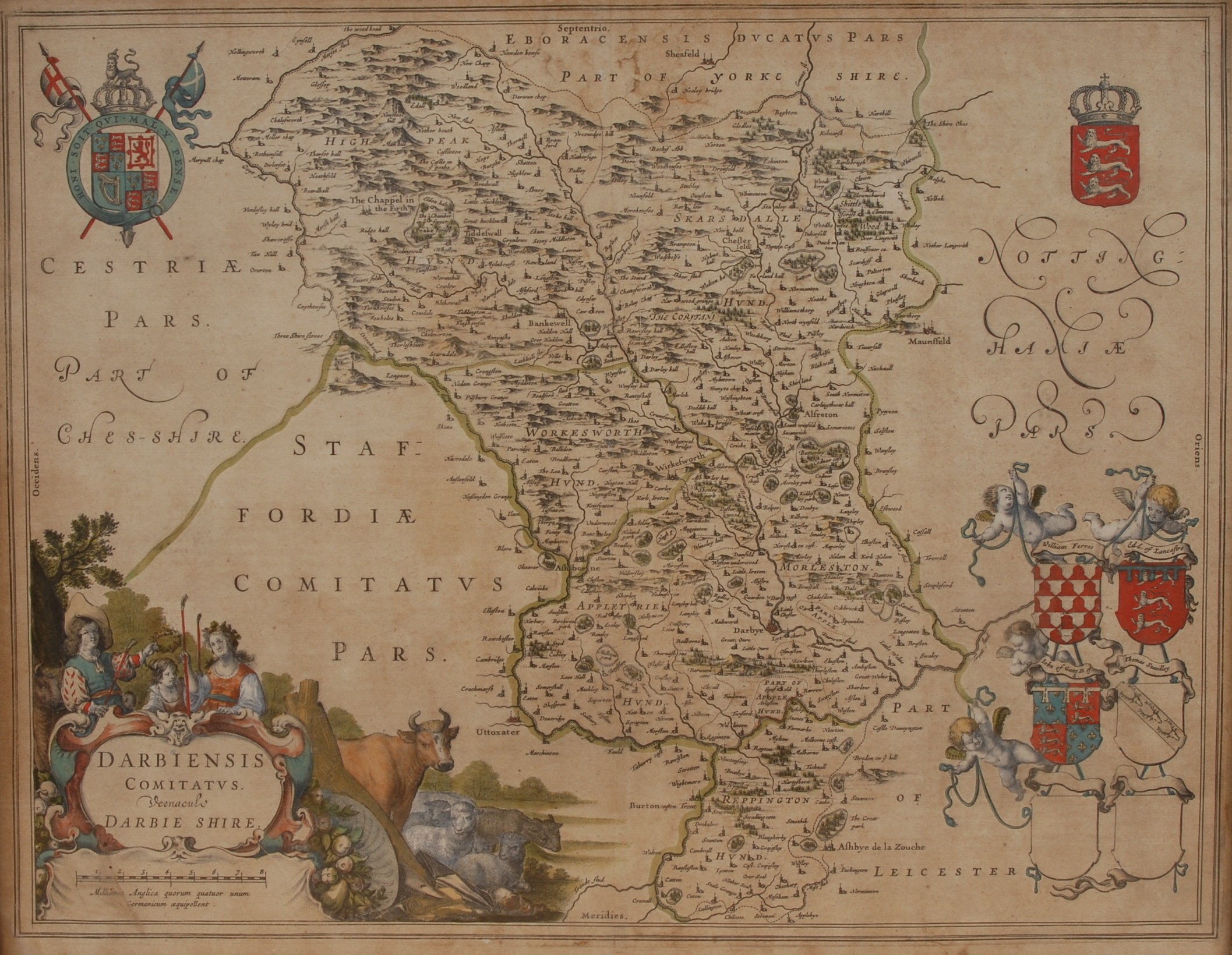 After Joan Blaeu (1596-1673), a two-page map, Darbiensis Comitatus,