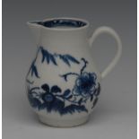 A Worcester Candle Fence pattern sparrow beak jug, decorated in underglaze blue with fence,