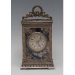 A fine and unusual lapis lazuli and silvered metal mounted repeating carriage clock, 4.