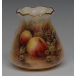 A Royal Worcester vase, wavy rim, painted by P Love, signed,