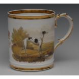 An English Porcelain jug, possibly Worcester painted with a whippet,