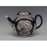 A Worcester globular teapot and cover, decorated with fan and vase shape reserves,