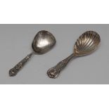 A George IV silver King's pattern caddy spoon, shell bowl, 11.