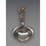 Tiffany & Co - an Art Nouveau silver Holly pattern caddy spoon, 10cm long, pattern no.