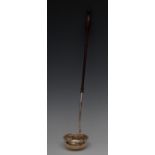 A George III style toddy ladle, turned fruitwood haft, 42cm long, C J Vaner,