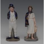 A pair of Royal Worcester figures, modelled by James Hadley, Irish Man and Irish Girl,