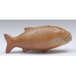 A Brampton brown salt glazed stoneware novelty flask, in the form of a fish, 24cm long,