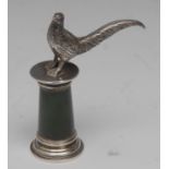A late 19th century silver coloured metal and 'nephrite' desk seal,