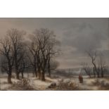 Schlugg (19th century) A Walk Through the Woods, Winter Landscape signed, oil on canvas, 45.