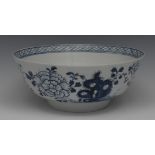 A Philip Christians Liverpool punch bowl decorated in underglaze blue with holed rock,