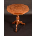 A 19th century Maltese walnut and marquetry octagonal tripod centre table,
