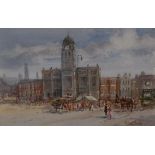 Michael Crawley Market Place, Derby signed, titled to verso, watercolour, 18.