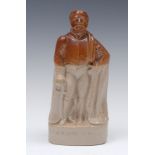 A 19th century brown salt glazed stoneware figural flask, HRH Duke of York, standing,