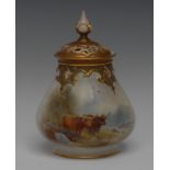 A Royal Worcester lobed baluster pot pourri vase and cover, painted by Harry Stinton, signed,