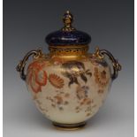 A Royal Crown Derby two handled ovoid vase and cover, in the Persian manner,