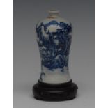 A miniature Chinese Meiping vase,decorated in underglaze blue with sampan, hut, trees and foliage,