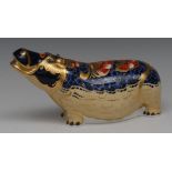 A Royal Crown Derby paperweight, Hippopotamus, special gold backstamp edition,