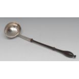 A George II silver toddy ladle, oval boat shaped bowl, turned handle, 31cm long,