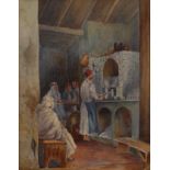 F Thorston (British, early 20th century) Interior of a Turkish Coffee House signed, dated 1908,