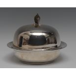 An early 20th century silver muffin dish, domed cover and liner, hardwood finial, 16.