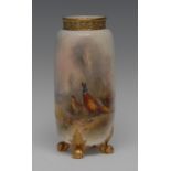 A Royal Worcester cylindrical vase,painted by Jas Stinton, signed, with pheasants,