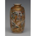 A Japanese Satsuma ovoid vase, decorated with warriors, geishas and other figures,