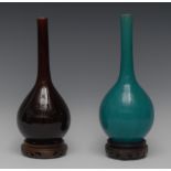 A Chinese monochrome bottle vase, turquoise glaze, 14.