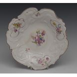 A Chelsea Derby silver shaped dish, painted in the manner of a Chelsea original,