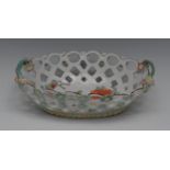 A Derby two-handled pierced oval basket,