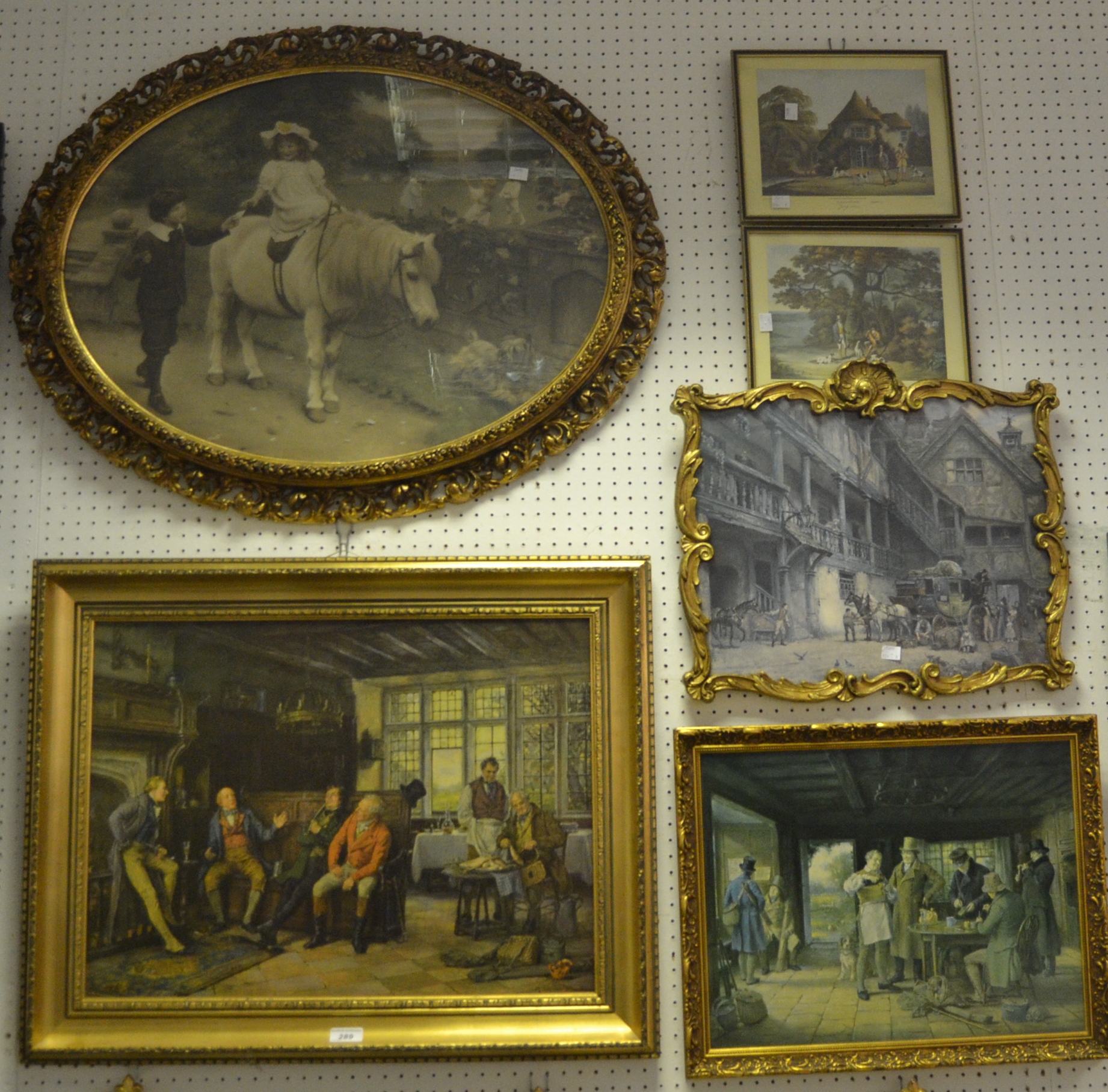 Pictures and prints - after M. Doveston Tavern scene, oilograph, gilt frame 74x60cm; others; etc.