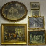 Pictures and prints - after M. Doveston Tavern scene, oilograph, gilt frame 74x60cm; others; etc.