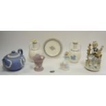 Ceramics - a Wedgwood Jasperware teapot; a pair of Wedgwood twin handled vases;