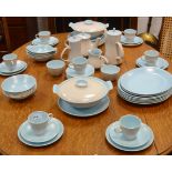 A Poole pottery two tone blue dinner and tea service, comprising of 5 dinner plates, 6 side plates,