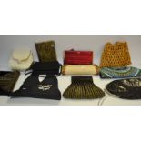 Ladies bags - a beaded evening bag; a wooden beaded bag; a Makki bag; an Anya Hindmarsh clutch bag;