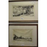 Eveleen Buckton, by and after, a pair, Windmill and Trees, monochrome etching,