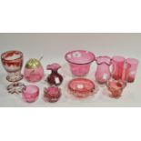 Cranberry Glass - preserve jar and cover; tumblers; sugar bowl; etc.
